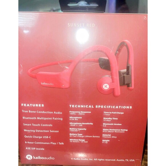 Kaibo Verse Plus Bone Conduction Headphones Bluetooth Factory Sealed Red 🔥 - Picture 2 of 6